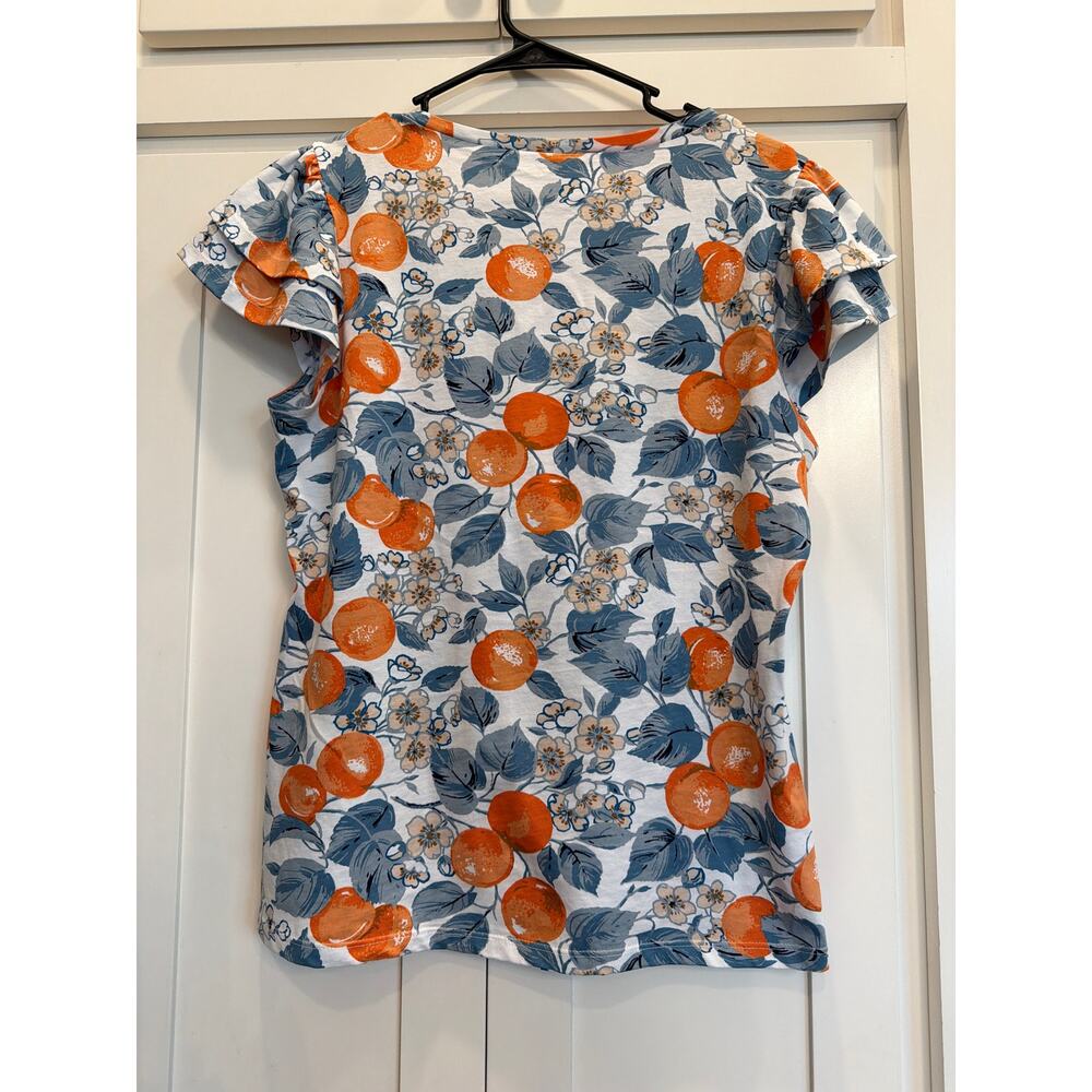 Ann Taylor Factory citrus fruits flutter sleeve tee M 100% Cotton - Picture 8 of 10